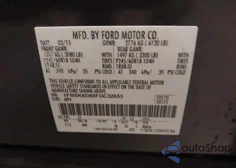 2015 Ford Explorer Xlt z USA, uszkodzony, nr VIN 1FM5K8D85FGC32653